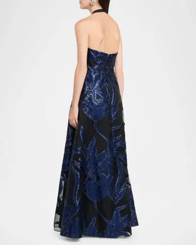 Aidan Mattox Plunging Metallic Organza Jacquard Gown | Thumbnail 3 Aidan Mattox Plunging Metallic Organza Jacquard Gown | Thumbnail 3