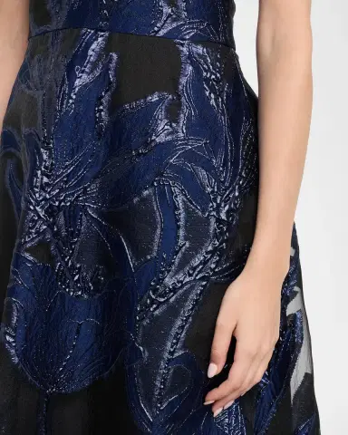 Aidan Mattox Plunging Metallic Organza Jacquard Gown | Thumbnail 5 Aidan Mattox Plunging Metallic Organza Jacquard Gown | Thumbnail 5