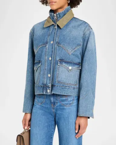 Veronica Beard Wegner Layered Corduroy-Collar Denim Jacket | Thumbnail 4 Veronica Beard Wegner Layered Corduroy-Collar Denim Jacket | Thumbnail 4