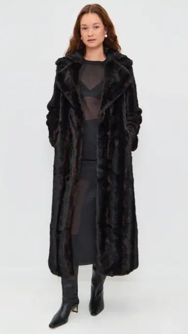 Apparis Gabrielle Shaved Mink Maxi Coat Noir Multi | Thumbnail 2 Apparis Gabrielle Shaved Mink Maxi Coat Noir Multi | Thumbnail 2