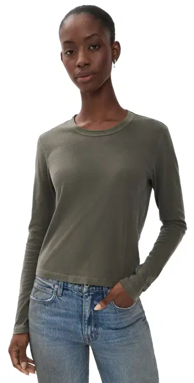 James Perse Shrunken Crew Neck Tee Army Green | Thumbnail 1 James Perse Shrunken Crew Neck Tee Army Green | Thumbnail 1