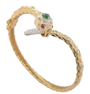 Wish Fine Jewelry 1.78ct DiamondRuby Green Garnet 18K Gold Snake Bracelet | Thumbnail 1 Wish Fine Jewelry 1.78ct DiamondRuby Green Garnet 18K Gold Snake Bracelet | Thumbnail 1