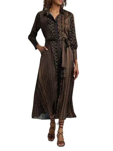 Misa Los Angeles Women's Herminia Geometric Tie-Waist Midi-Shirtdress - Noir Geometry - Size XL | Thumbnail 2 Misa Los Angeles Women's Herminia Geometric Tie-Waist Midi-Shirtdress - Noir Geometry - Size XL | Thumbnail 2
