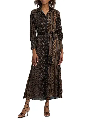 Misa Los Angeles Women's Herminia Geometric Tie-Waist Midi-Shirtdress - Noir Geometry - Size XL | Thumbnail 3 Misa Los Angeles Women's Herminia Geometric Tie-Waist Midi-Shirtdress - Noir Geometry - Size XL | Thumbnail 3