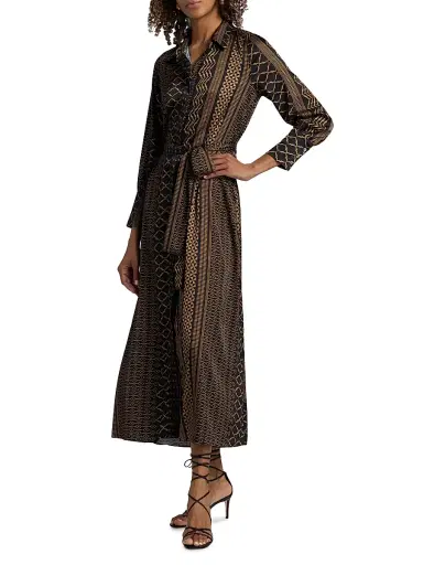Misa Los Angeles Women's Herminia Geometric Tie-Waist Midi-Shirtdress - Noir Geometry - Size XL | Thumbnail 4 Misa Los Angeles Women's Herminia Geometric Tie-Waist Midi-Shirtdress - Noir Geometry - Size XL | Thumbnail 4