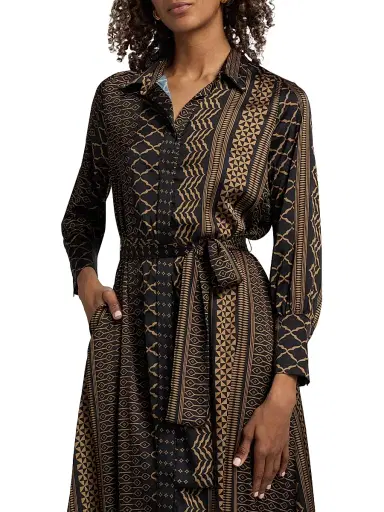 Misa Los Angeles Women's Herminia Geometric Tie-Waist Midi-Shirtdress - Noir Geometry - Size XL | Thumbnail 6 Misa Los Angeles Women's Herminia Geometric Tie-Waist Midi-Shirtdress - Noir Geometry - Size XL | Thumbnail 6