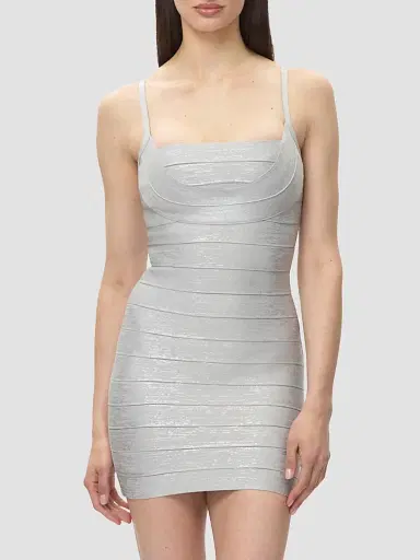 Hervé Léger Women's Bandage-Knit Metallic Body-Con Mini Dress - Silver Foil | Thumbnail 2 Hervé Léger Women's Bandage-Knit Metallic Body-Con Mini Dress - Silver Foil | Thumbnail 2