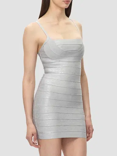 Hervé Léger Women's Bandage-Knit Metallic Body-Con Mini Dress - Silver Foil | Thumbnail 4 Hervé Léger Women's Bandage-Knit Metallic Body-Con Mini Dress - Silver Foil | Thumbnail 4