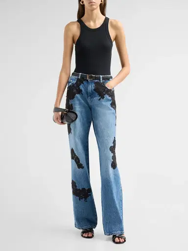 LoveShackFancy Women's Bambie Lace Appliqué Straight Jeans - Heirloom Indigo | Thumbnail 2 LoveShackFancy Women's Bambie Lace Appliqué Straight Jeans - Heirloom Indigo | Thumbnail 2