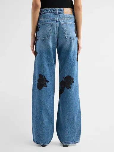 LoveShackFancy Women's Bambie Lace Appliqué Straight Jeans - Heirloom Indigo | Thumbnail 3 LoveShackFancy Women's Bambie Lace Appliqué Straight Jeans - Heirloom Indigo | Thumbnail 3