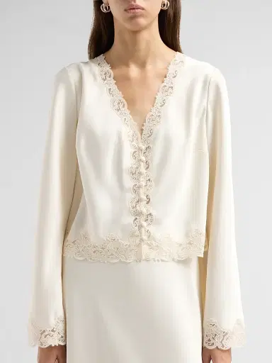 LoveShackFancy Women's Fioretta Lace-Trim Satin Top - Alabaster Glow | Thumbnail 5 LoveShackFancy Women's Fioretta Lace-Trim Satin Top - Alabaster Glow | Thumbnail 5