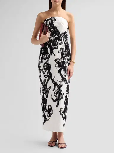 Milly Women's Orion Chiffon Embroidered Maxi Dress - White Black | Thumbnail 2 Milly Women's Orion Chiffon Embroidered Maxi Dress - White Black | Thumbnail 2
