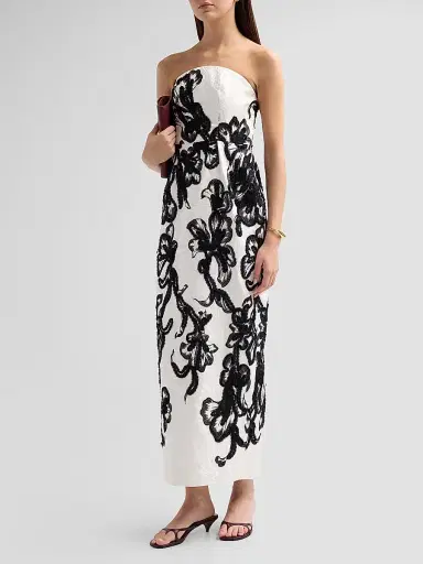 Milly Women's Orion Chiffon Embroidered Maxi Dress - White Black | Thumbnail 4 Milly Women's Orion Chiffon Embroidered Maxi Dress - White Black | Thumbnail 4