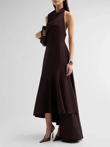 Milly Women's Jade Cady Halterneck Maxi Dress - Dark Chocolate | Thumbnail 3 Milly Women's Jade Cady Halterneck Maxi Dress - Dark Chocolate | Thumbnail 3