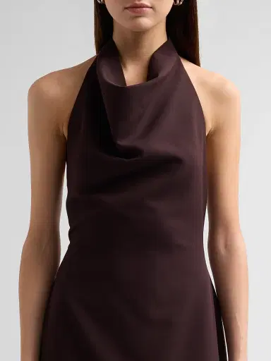 Milly Women's Jade Cady Halterneck Maxi Dress - Dark Chocolate | Thumbnail 4 Milly Women's Jade Cady Halterneck Maxi Dress - Dark Chocolate | Thumbnail 4