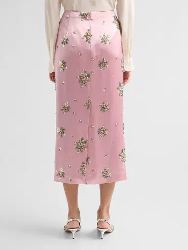 Milly Women's Raylen Floral Sequin-Embellished Satin Midi Skirt - Light Pink | Thumbnail 3 Milly Women's Raylen Floral Sequin-Embellished Satin Midi Skirt - Light Pink | Thumbnail 3