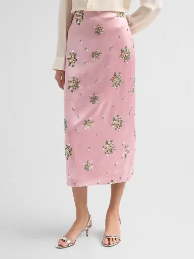 Milly Women's Raylen Floral Sequin-Embellished Satin Midi Skirt - Light Pink | Thumbnail 4 Milly Women's Raylen Floral Sequin-Embellished Satin Midi Skirt - Light Pink | Thumbnail 4