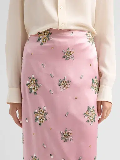 Milly Women's Raylen Floral Sequin-Embellished Satin Midi Skirt - Light Pink | Thumbnail 5 Milly Women's Raylen Floral Sequin-Embellished Satin Midi Skirt - Light Pink | Thumbnail 5