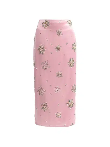 Milly Women's Raylen Floral Sequin-Embellished Satin Midi Skirt - Light Pink | Thumbnail 1 Milly Women's Raylen Floral Sequin-Embellished Satin Midi Skirt - Light Pink | Thumbnail 1