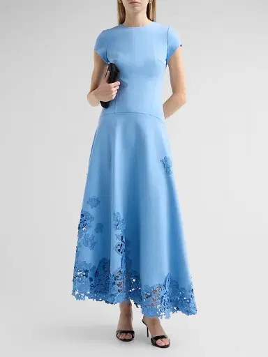 Oscar de la Renta Women's 3D Guipure Virgin Wool-Blend Maxi Dress - Talc Blue | Thumbnail 2 Oscar de la Renta Women's 3D Guipure Virgin Wool-Blend Maxi Dress - Talc Blue | Thumbnail 2