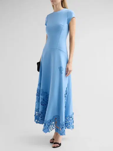 Oscar de la Renta Women's 3D Guipure Virgin Wool-Blend Maxi Dress - Talc Blue | Thumbnail 4 Oscar de la Renta Women's 3D Guipure Virgin Wool-Blend Maxi Dress - Talc Blue | Thumbnail 4