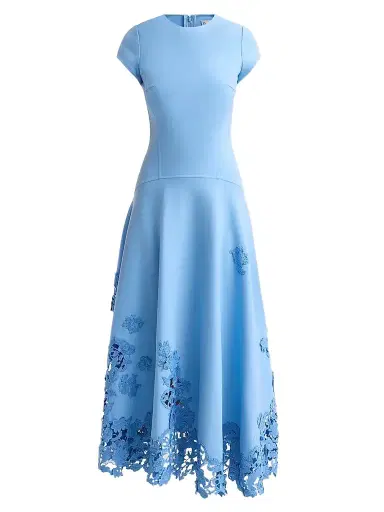 Oscar de la Renta Women's 3D Guipure Virgin Wool-Blend Maxi Dress - Talc Blue | Thumbnail 1 Oscar de la Renta Women's 3D Guipure Virgin Wool-Blend Maxi Dress - Talc Blue | Thumbnail 1