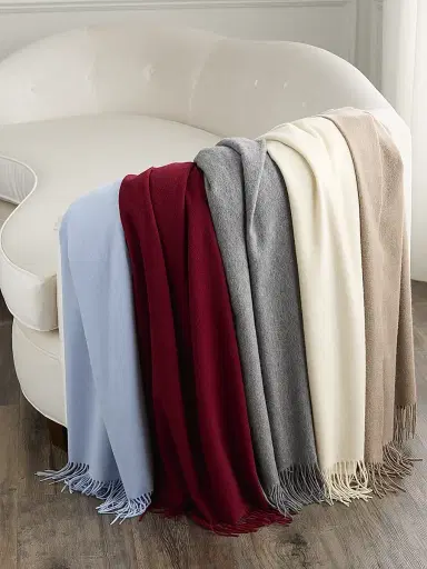 Sofia Cashmere Fringed Cashmere Throw Blanket - Wine | Thumbnail 2 Sofia Cashmere Fringed Cashmere Throw Blanket - Wine | Thumbnail 2