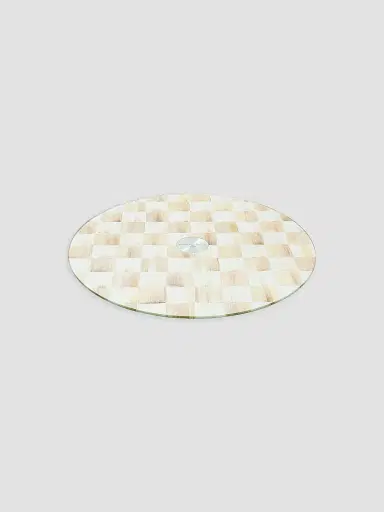 MacKenzie-Childs Mocha Check Glass Lazy Susan | Thumbnail 2 MacKenzie-Childs Mocha Check Glass Lazy Susan | Thumbnail 2