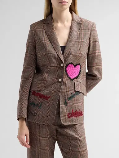 MAISON COMMON Women's Embroiderd Glen Check Wool Blazer | Thumbnail 4 MAISON COMMON Women's Embroiderd Glen Check Wool Blazer | Thumbnail 4