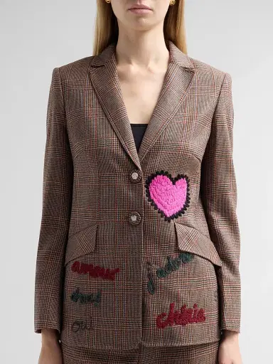 MAISON COMMON Women's Embroiderd Glen Check Wool Blazer | Thumbnail 5 MAISON COMMON Women's Embroiderd Glen Check Wool Blazer | Thumbnail 5