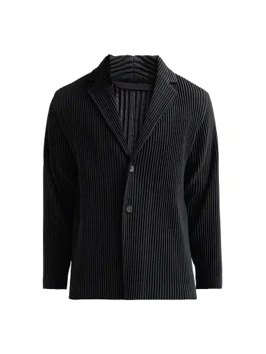 Homme Plissé Issey Miyake Men's Pleated Knit Blazer - Black | Thumbnail 1 Homme Plissé Issey Miyake Men's Pleated Knit Blazer - Black | Thumbnail 1
