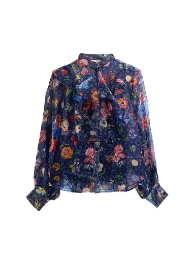 MAISON COMMON Women's Floral Silk Organza Tieneck Blouse | Thumbnail 1 MAISON COMMON Women's Floral Silk Organza Tieneck Blouse | Thumbnail 1