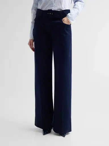 Maison Common Women's Belted Mid-Rise Denim Trousers - Navy | Thumbnail 4 Maison Common Women's Belted Mid-Rise Denim Trousers - Navy | Thumbnail 4