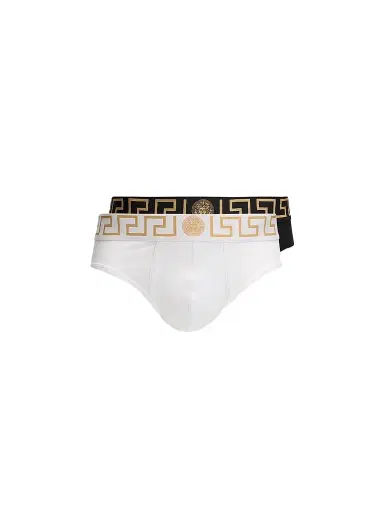 Versace Men's Medusa Key Jersey Brief 2-Pack - Black White Black Gold | Thumbnail 1 Versace Men's Medusa Key Jersey Brief 2-Pack - Black White Black Gold | Thumbnail 1