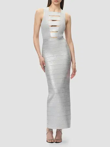 Hervé Léger Women's The Metallic Bailey Gown - Silver Foil | Thumbnail 2 Hervé Léger Women's The Metallic Bailey Gown - Silver Foil | Thumbnail 2