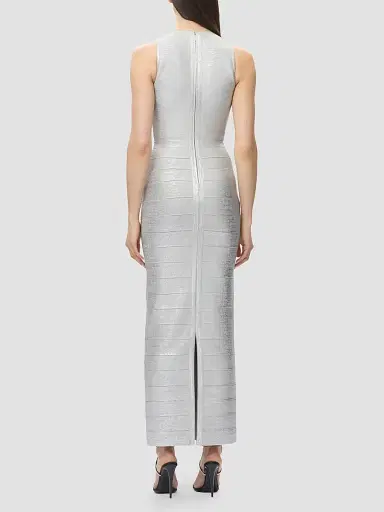 Hervé Léger Women's The Metallic Bailey Gown - Silver Foil | Thumbnail 3 Hervé Léger Women's The Metallic Bailey Gown - Silver Foil | Thumbnail 3