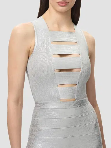 Hervé Léger Women's The Metallic Bailey Gown - Silver Foil | Thumbnail 5 Hervé Léger Women's The Metallic Bailey Gown - Silver Foil | Thumbnail 5