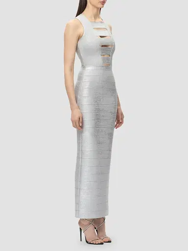 Hervé Léger Women's The Metallic Bailey Gown - Silver Foil | Thumbnail 6 Hervé Léger Women's The Metallic Bailey Gown - Silver Foil | Thumbnail 6