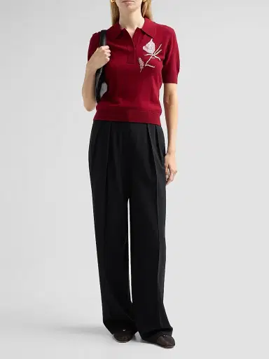 AKNVAS Women's Ailey Embroidered Wool-Cashmere Polo Sweater - Burgundy | Thumbnail 2 AKNVAS Women's Ailey Embroidered Wool-Cashmere Polo Sweater - Burgundy | Thumbnail 2