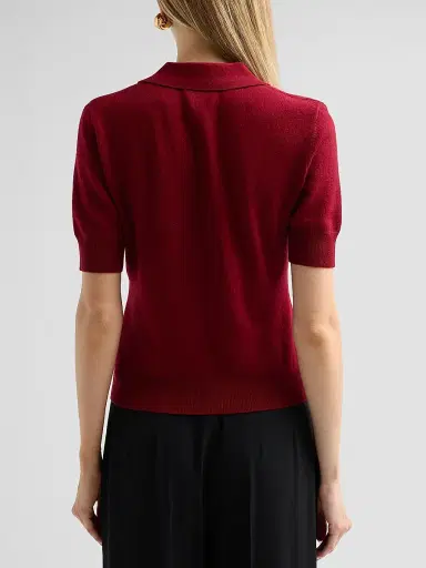 AKNVAS Women's Ailey Embroidered Wool-Cashmere Polo Sweater - Burgundy | Thumbnail 3 AKNVAS Women's Ailey Embroidered Wool-Cashmere Polo Sweater - Burgundy | Thumbnail 3