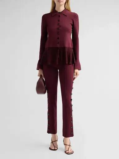 Proenza Schouler Women's Martina Button Pants - Amarone | Thumbnail 2 Proenza Schouler Women's Martina Button Pants - Amarone | Thumbnail 2