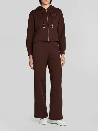 Casablanca Women's Cotton-Cashmere Crop Hoodie - Brown | Thumbnail 2 Casablanca Women's Cotton-Cashmere Crop Hoodie - Brown | Thumbnail 2