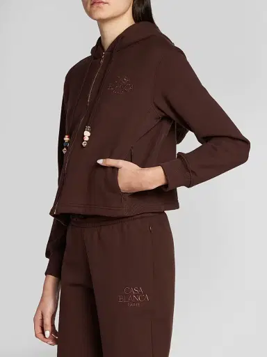 Casablanca Women's Cotton-Cashmere Crop Hoodie - Brown | Thumbnail 3 Casablanca Women's Cotton-Cashmere Crop Hoodie - Brown | Thumbnail 3