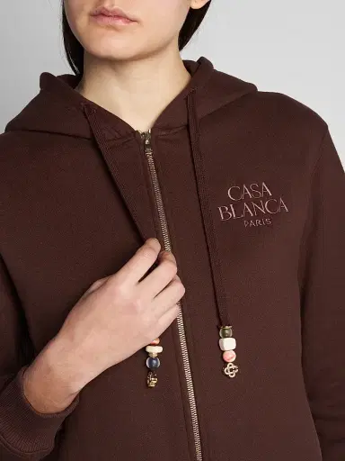 Casablanca Women's Cotton-Cashmere Crop Hoodie - Brown | Thumbnail 4 Casablanca Women's Cotton-Cashmere Crop Hoodie - Brown | Thumbnail 4