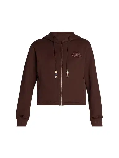 Casablanca Women's Cotton-Cashmere Crop Hoodie - Brown | Thumbnail 1 Casablanca Women's Cotton-Cashmere Crop Hoodie - Brown | Thumbnail 1