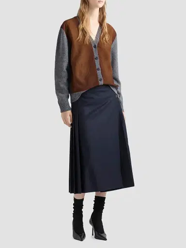 Prada Women's Wool and Suede Cardigan - Grey | Thumbnail 2 Prada Women's Wool and Suede Cardigan - Grey | Thumbnail 2