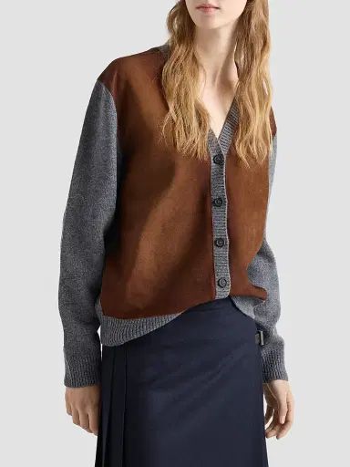 Prada Women's Wool and Suede Cardigan - Grey | Thumbnail 3 Prada Women's Wool and Suede Cardigan - Grey | Thumbnail 3