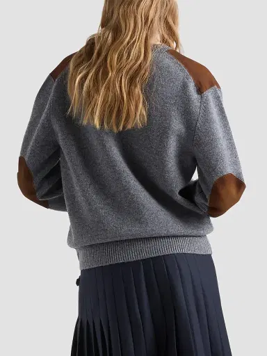Prada Women's Wool and Suede Cardigan - Grey | Thumbnail 4 Prada Women's Wool and Suede Cardigan - Grey | Thumbnail 4