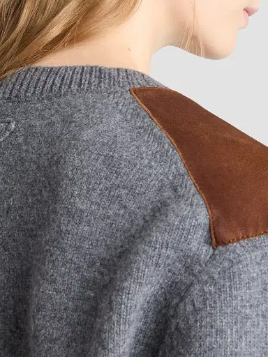 Prada Women's Wool and Suede Cardigan - Grey | Thumbnail 6 Prada Women's Wool and Suede Cardigan - Grey | Thumbnail 6