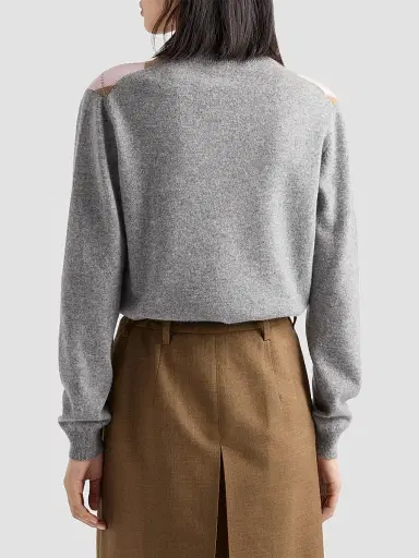 Prada Women's Argyle Cashmere V-Neck Sweater - Grey | Thumbnail 4 Prada Women's Argyle Cashmere V-Neck Sweater - Grey | Thumbnail 4
